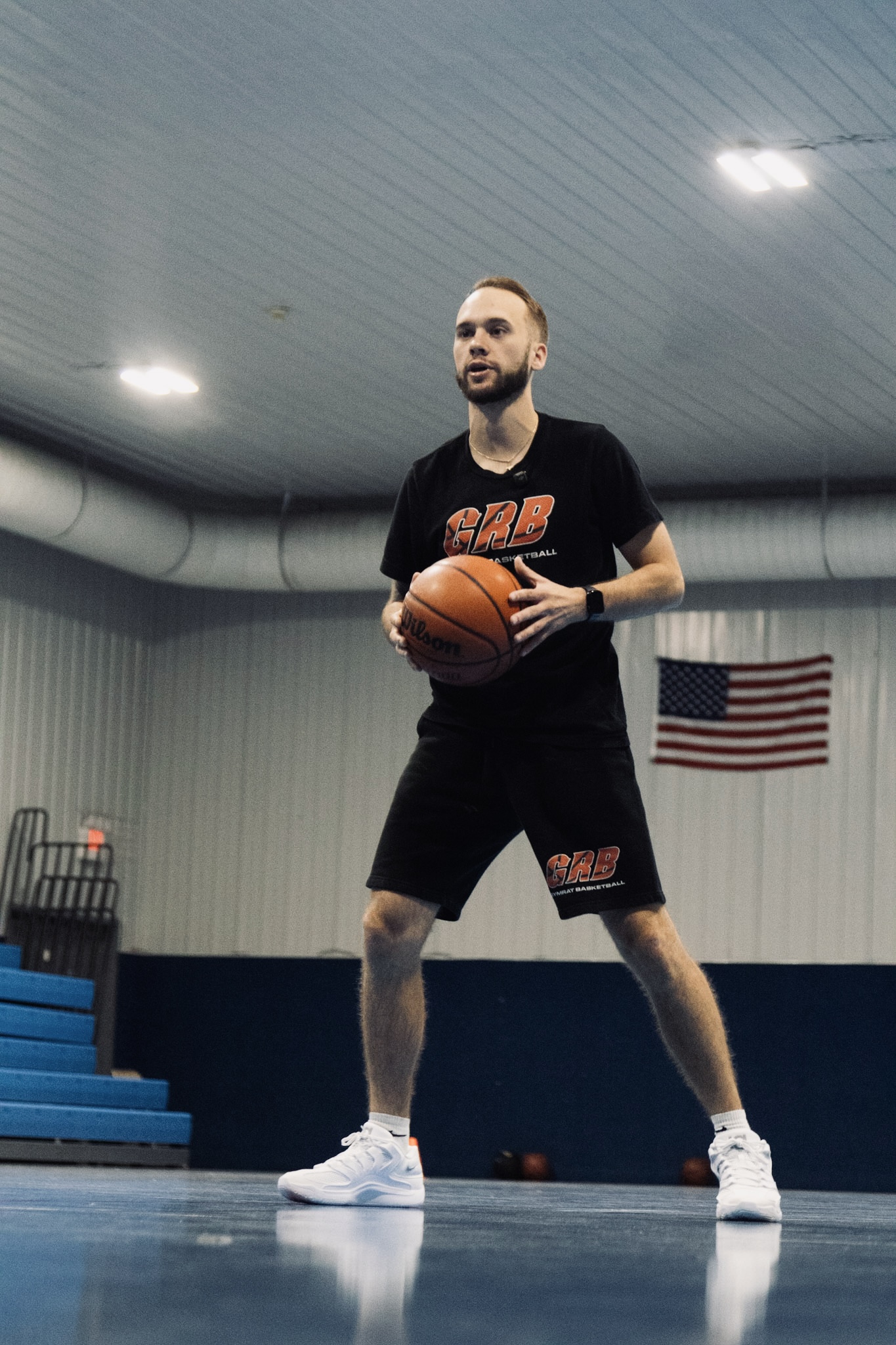 Trey training in small-town gym